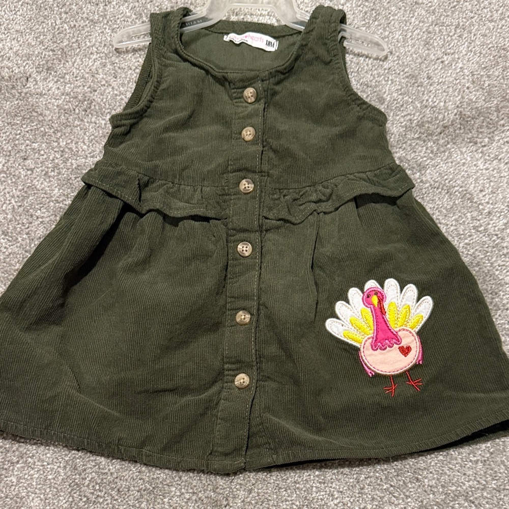 Kids Olive Green Dress with Turkey Patch